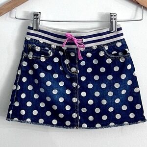 Mini Boden Girls 5-6‎ Polka Dot Dark Wash Jean Skirt Elastic Waist
